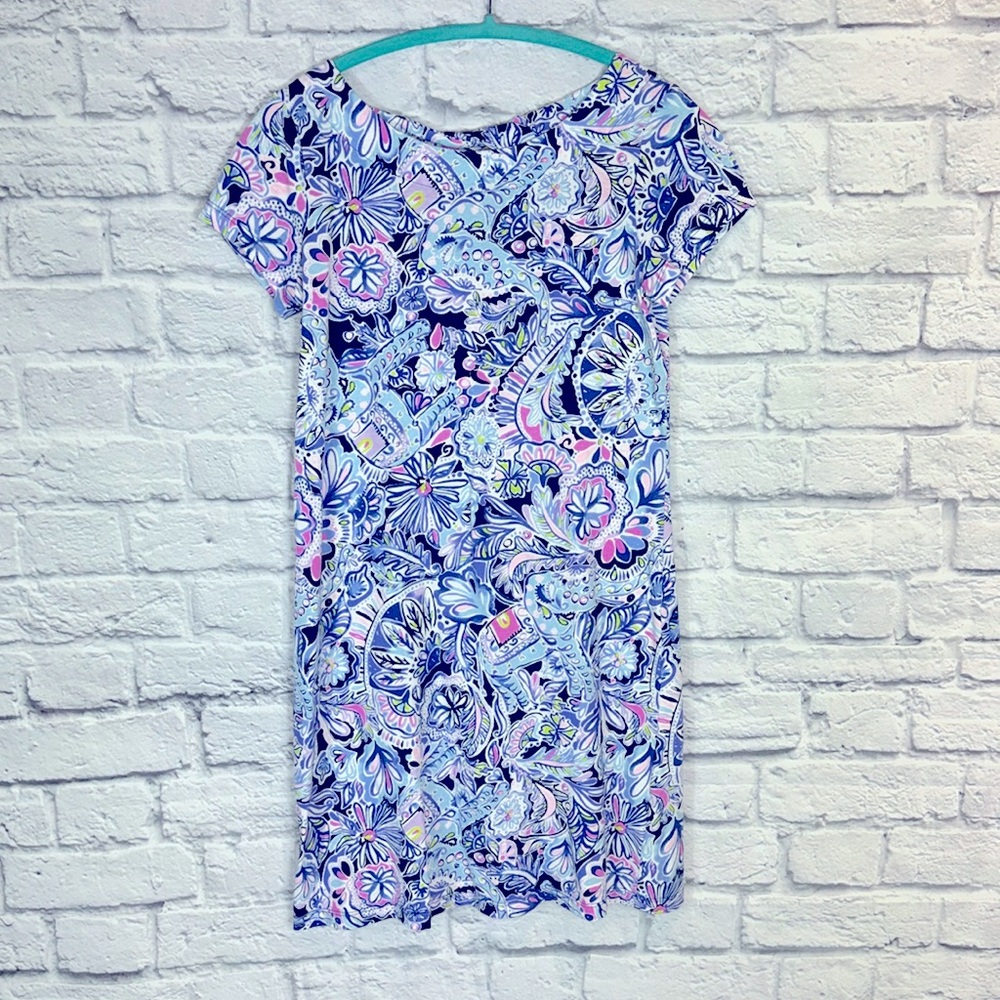 Lilly Pulitzer 🦩Iris blue Namastay floral elephant 🐘 print dress